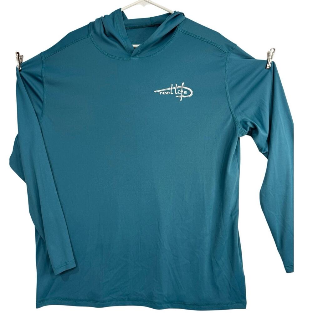 Reel Life Gear Men’s Fishing Hoodie Performance Sun Shirt Teal Graphic
